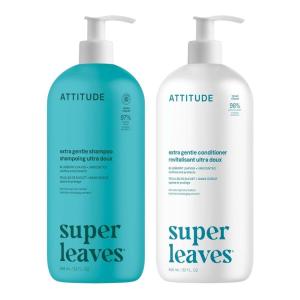 ATTITUDE Extra Gentle Shampoo & Conditioner Bundle, Set of 2, Unscented, Vegan, Plant-Based, Soothes Dry Scalp