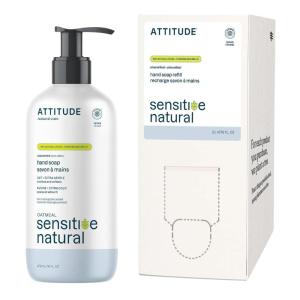 ATTITUDE Hand Soap Bundle, Sensitive Skin, Unscented, Bottle & Bulk Refill, EWG Verified, Vegan, Enriched with Oat, Dermatologically Tested