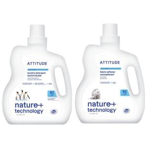 ATTITUDE Liquid Laundry Detergent & Fabric Softener Set, EWG Verified, Plant-Based, HE Compatible, Wildflowers Scent, 80 Loads Each, 67.6 Fl Oz