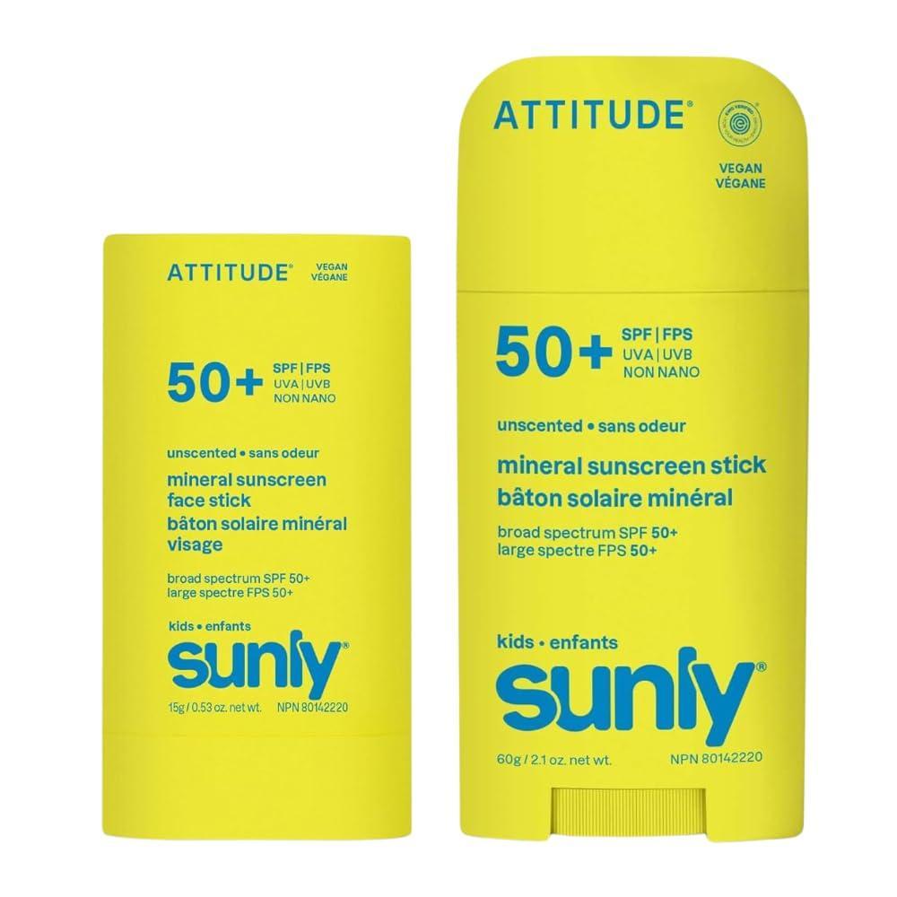 image:imageATTITUDE Kids Mineral Sunscreen Stick Bundle SPF 50 Set of 2 Face amp Body Sticks EWG Verified Zinc Oxide Vegan Unscented NonGreasy