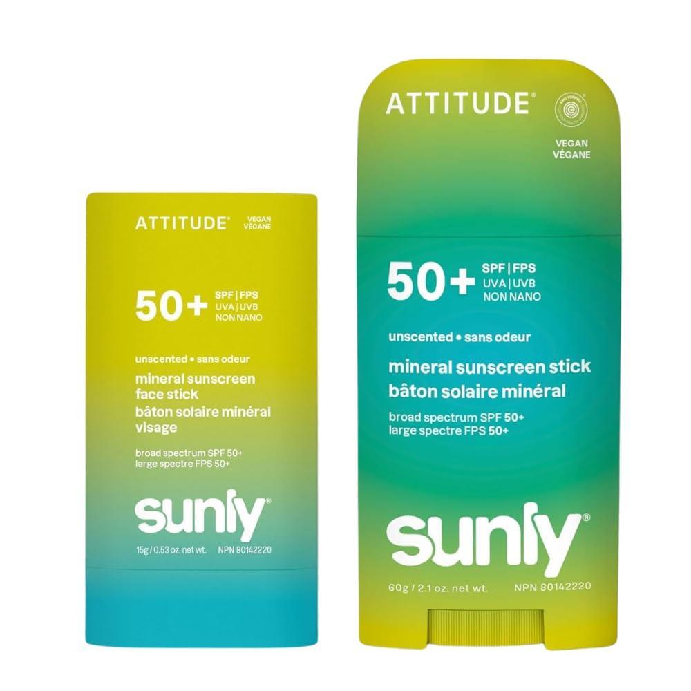 image:imageATTITUDE Mineral Sunscreen Stick Bundle SPF 50 Set of 2 Face amp Body EWG Verified Zinc Oxide Vegan Unscented Lightweight NonGreasy